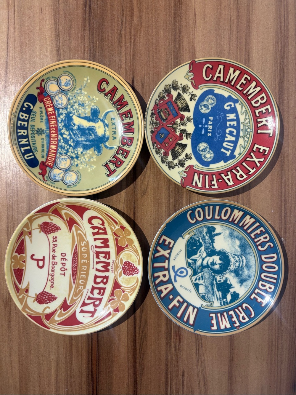 Vintage Camembert & Coulommiers Cheese Tin Set - Red, Blue, Cream